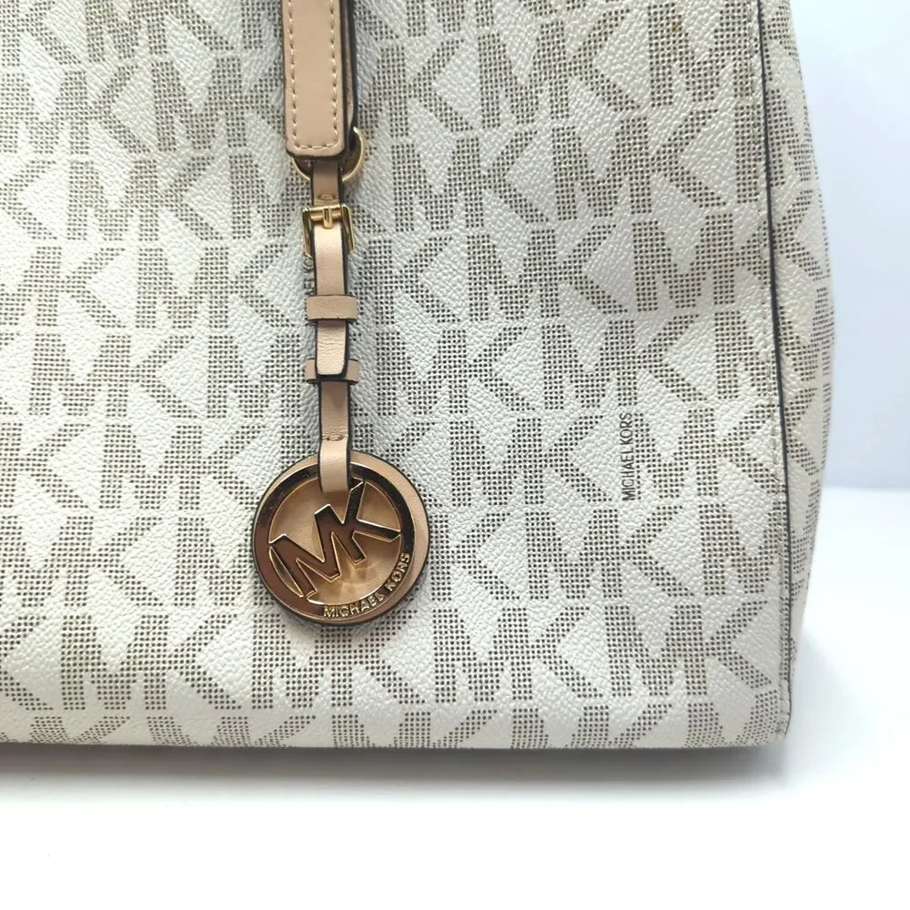 Michael Kors Jet Set Travel East West Monogram Tote Bag Purse Vanilla - Picture 4 of 16